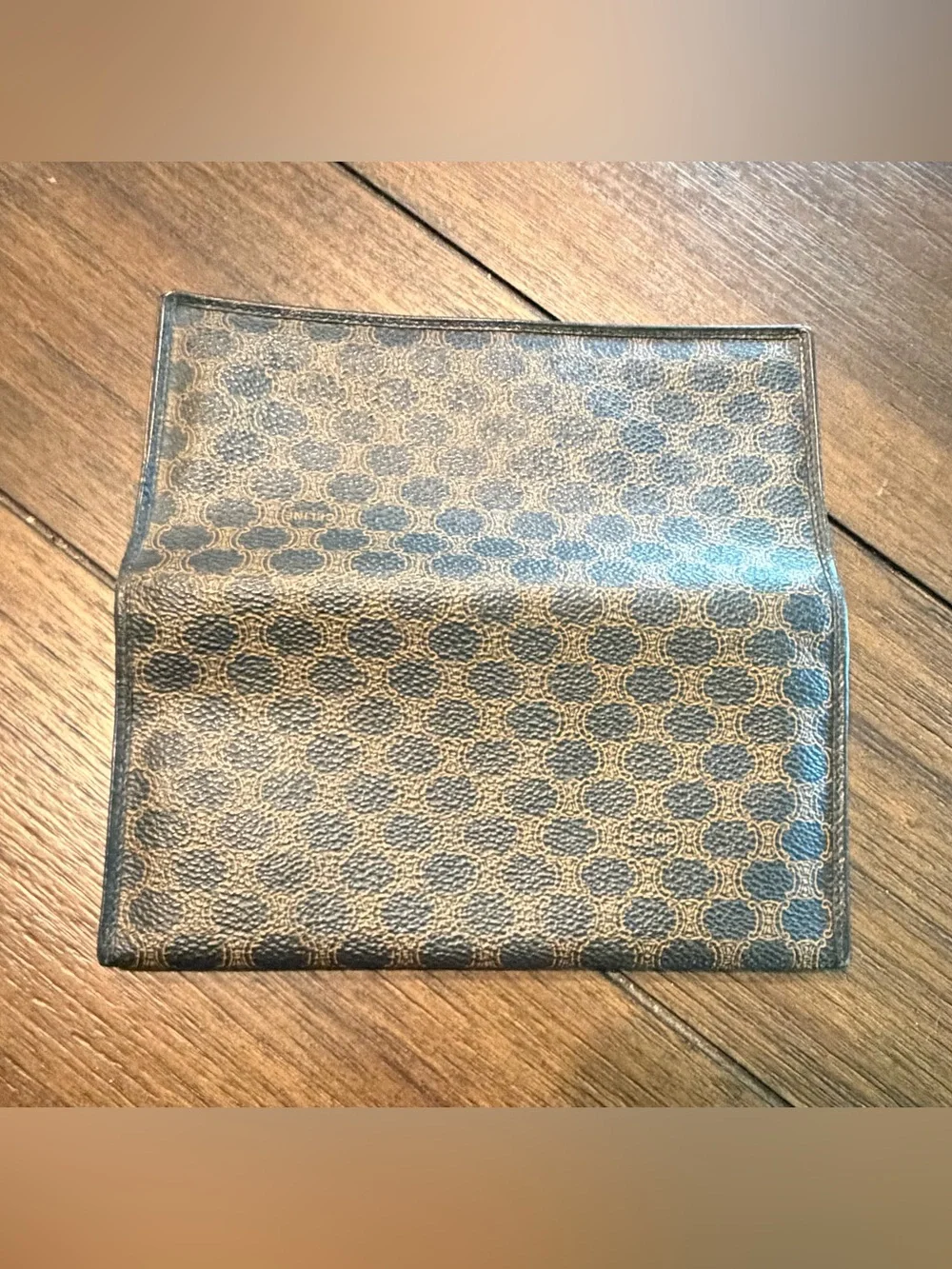 Celine Vintage Black Macadam Monogram Pebbled Coated Canvas Long Bifold Wallet